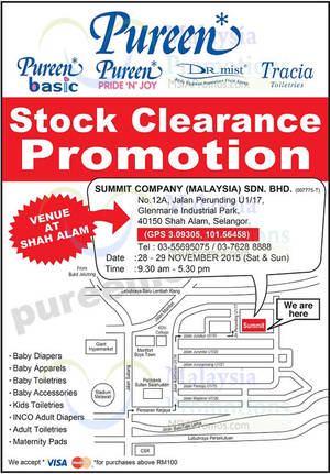 Featured image for (EXPIRED) Pureen Warehouse Stock Clearance SALE (Nov 2015) 28 – 29 Nov 2015