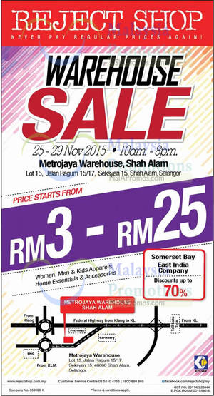 Featured image for (EXPIRED) Reject Shop Warehouse SALE @ Shah Alam 25 – 29 Nov 2015