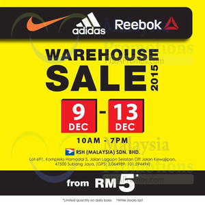 Featured image for Royal Sporting House Nike, Adidas & Reebok Warehouse Sale @ Subang Jaya 9 – 13 Dec 2015
