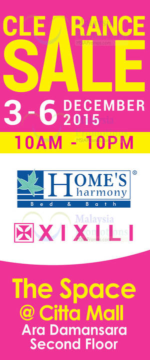 Featured image for (EXPIRED) Home’s Harmony & Xixili Clearance Sale @ Citta Mall 3 – 6 Dec 2015