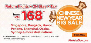 Featured image for (EXPIRED) Air Asia Go fr RM168/pax (Return Flights, 2N Stay & Taxes) 11 – 17 Jan 2016