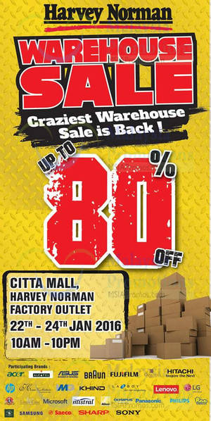 Featured image for Harvey Norman Warehouse Clearance Sale @ Citta Mall 22 – 24 Jan 2016