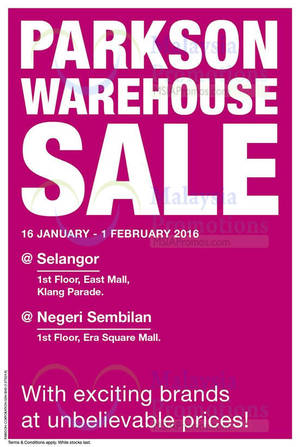 Featured image for (EXPIRED) Parkson Warehouse Sale @ Petani Parade Kedah 16 Jan – 1 Feb 2016