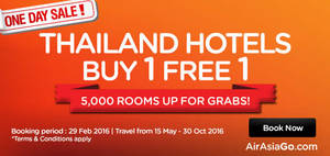 Featured image for (EXPIRED) Air Asia Go Buy 1 FREE 1 Thailand Hotels 24hr Promo 29 Feb 2016