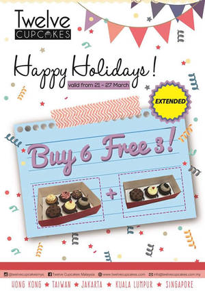 Featured image for (EXPIRED) Twelve Cupcakes Buy 6 Free 3 Promo 23 – 27 Mar 2016