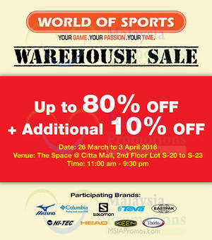 Featured image for (EXPIRED) World Of Sports Warehouse Sale @ Citta Mall 26 Mar – 3 Apr 2016