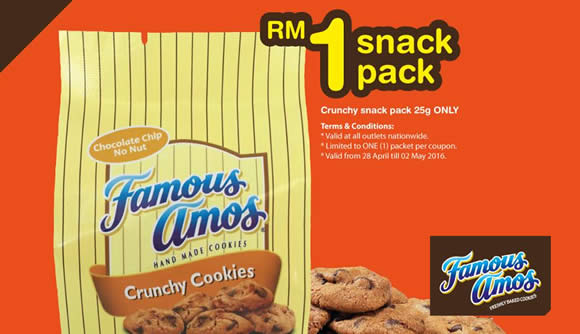 Featured image for Famous Amos RM1 Snack Pack Promo from 28 Apr - 2 May 2016