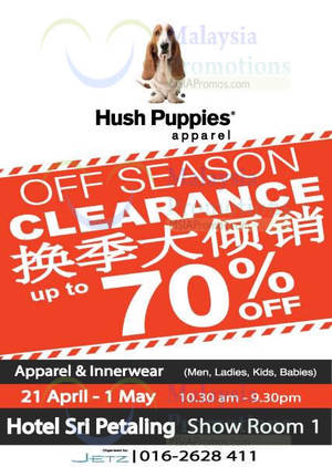 Featured image for Hush Puppies Apparel Off Season Sale at Sri Petaling Hotel 21 Apr – 1 May 2016
