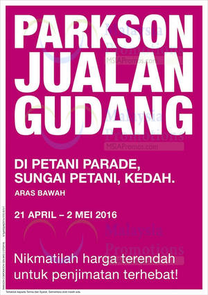 Featured image for (EXPIRED) Parkson Warehouse Sale at Petani Parade Kedah from 21 Apr – 2 May 2016