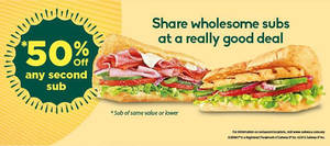 Featured image for Subway 50% Off 2nd Sub From 1 Apr 2016