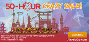 Featured image for Air Asia Go Up To 50% Off 50hr Crazy Sale from 16 – 18 May 2016