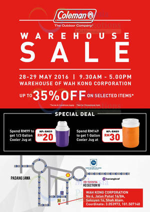 Featured image for Coleman Warehouse Sale at Shah Alam from 28 – 29 May 2016