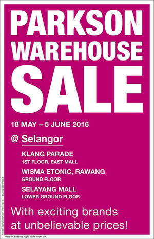 Featured image for (EXPIRED) Parkson Warehouse Sale at Selangor 3 Locations from 18 May – 5 Jun 2016