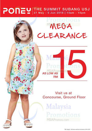Featured image for Poney Mega Clearance at The Summit Subang USJ from 27 May – 5 Jun 2016