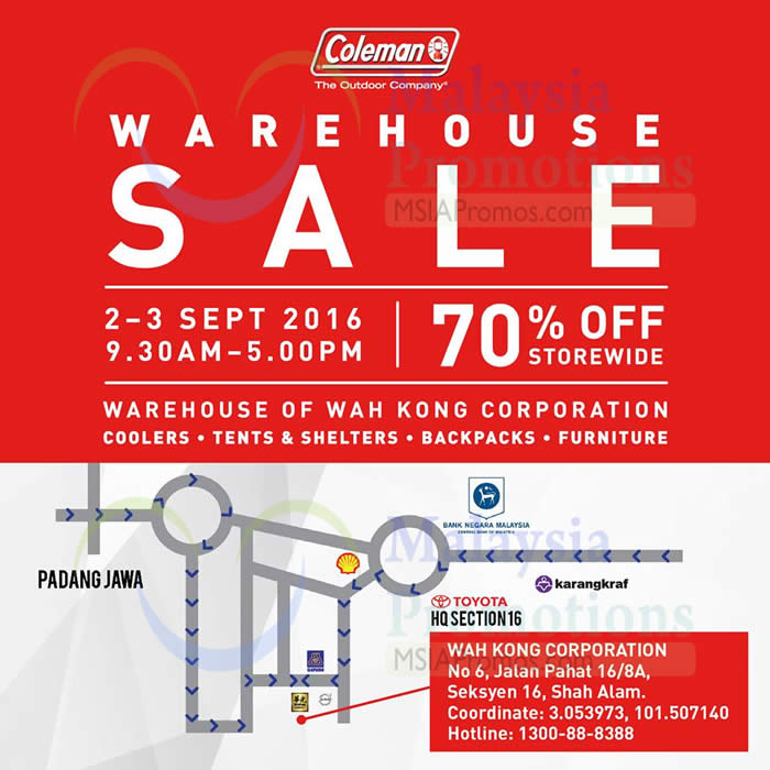 Coleman: Warehouse Sale – 70% OFF Storewide at Shah Alam 