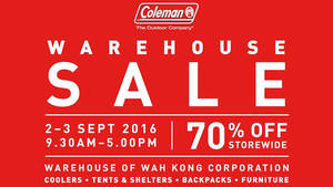 Featured image for Coleman: Warehouse Sale – 70% OFF Storewide at Shah Alam from 2 – 3 Sep 2016