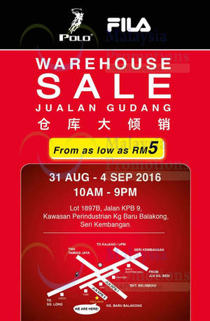 Featured image for FILA: From RM5 Warehouse Sale from 31 Aug – 4 Sep 2016