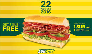 Featured image for Subway: Buy 1 Free 1 Sub Nationwide on 22 Aug 2016