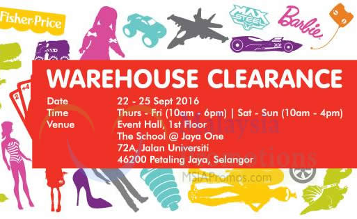Mattel Warehouse Clearance at The School Jaya One from 22 – 25 Sep 2016