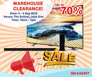 Featured image for (EXPIRED) Sharp: Warehouse Clearance at The School Jaya One from 2 – 4 Sep 2016