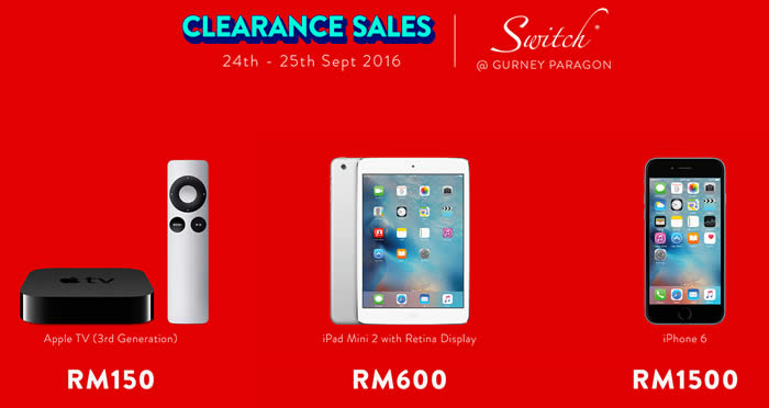 Featured image for Switch: Apple Clearance Sale at Gurney Paragon from 24 - 25 Sep 2016