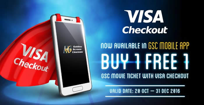 Featured image for Golden Screen Cinemas: Buy 1 FREE 1 Movie Tickets with Visa Checkout from 20 Oct - 31 Dec 2016