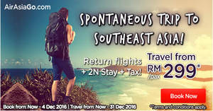 Featured image for Travel from RM299/pax (Return flights + 3N stay + Tax) with Air Asia Go promo packages from 21 Nov – 4 Dec 2016