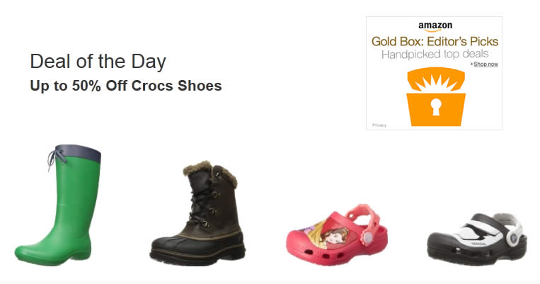 Featured image for Crocs shoes going at up to 50% off with Amazon's Deal-of-the-Day from 16 - 17 Nov 2016