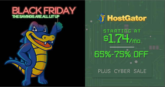 Featured image for HostGator offers 65% to 75% off web hosting Black Friday promo from 25 - 26 Nov 2016
