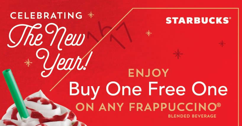 Featured image for Starbucks buy-1-free-1 any Frappuccino from 26 - 27 Dec 2016