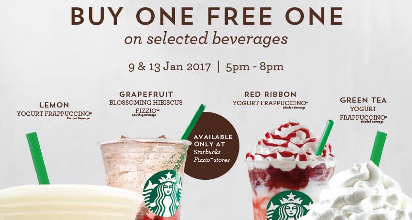 Featured image for Starbucks offers buy-1-free-1 selected beverages on 9 & 13 Jan 2017