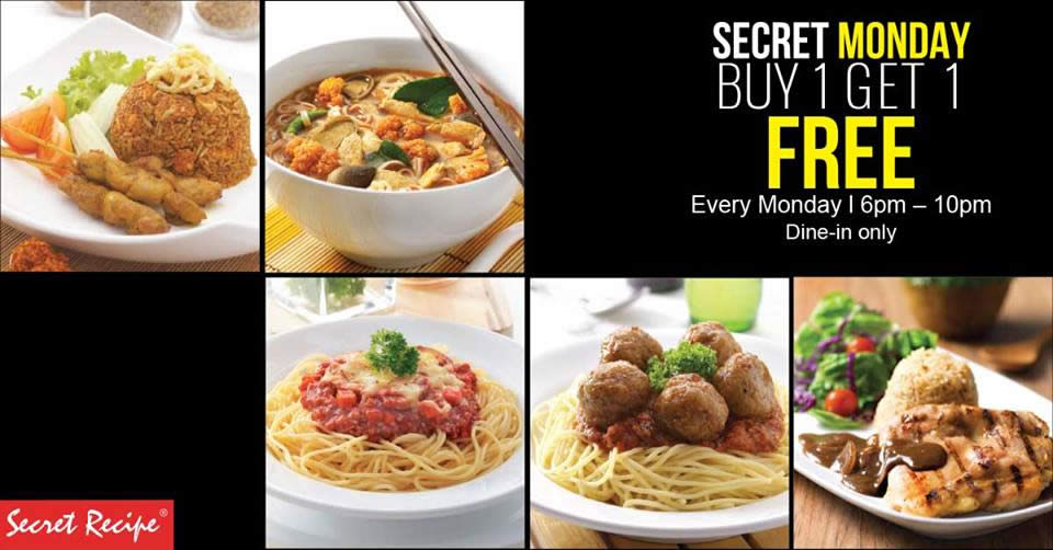 Featured image for Secret Recipe FREE main course when you buy any selected main course on Mondays from 13 Feb 2017