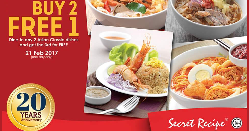 Featured image for Secret Recipe buy-2-get-1-free Asian Classic menu for ONE DAY only on 21 Feb 2017