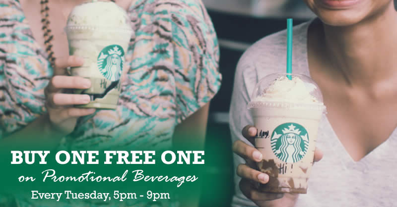 Featured image for Starbucks: Buy 1 FREE 1 on the new promotional beverages every Tuesday, till 20 Jun 2017, 5pm - 9pm!