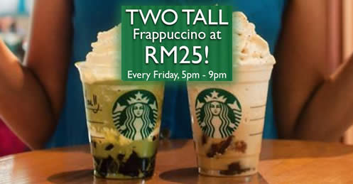Featured image for Starbucks: RM25 for two tall Frappuccinos on Fridays, 5pm - 9pm till 30 June!