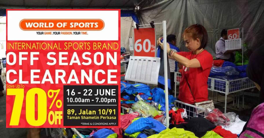 Featured image for World of Sports up to 70% off clearance sale! From 16 - 22 Jun 2017