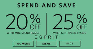Featured image for Esprit: Save 20% to 25% off reg-priced items at the online store from 24 – 29 Aug 2017