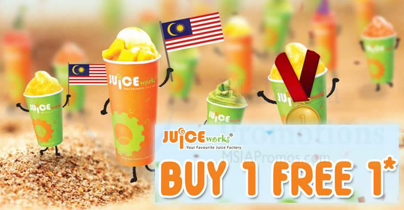 Featured image for Juice Works: Buy 1 FREE 1 selected drinks at ALL outlets on 18 Aug 2017, 2pm - 10pm!