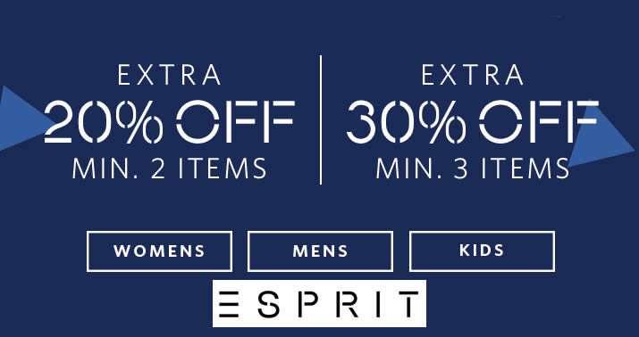 Featured image for Esprit: 20% to 30% OFF when you buy a minimum of two items! Ends 28 Feb 2018