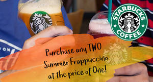 Featured image for Starbucks: Buy-1-FREE-1 Frappuccino at almost ALL outlets! From 7 – 8 Sep 2017, 5pm – 8pm