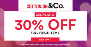 Featured image for (EXPIRED) Cotton On: 30% OFF ALL brands (inc Rubi, Typo, etc) online sale! From 18 – 19 Oct 2017
