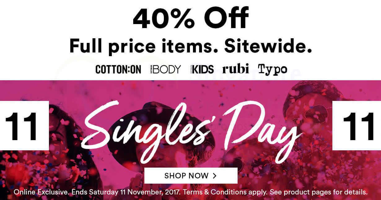 Featured image for Cotton On: 40% OFF reg-priced items of ALL brands (inc Body, Rubi, Typo, etc)! From 10 - 11 Nov 2017