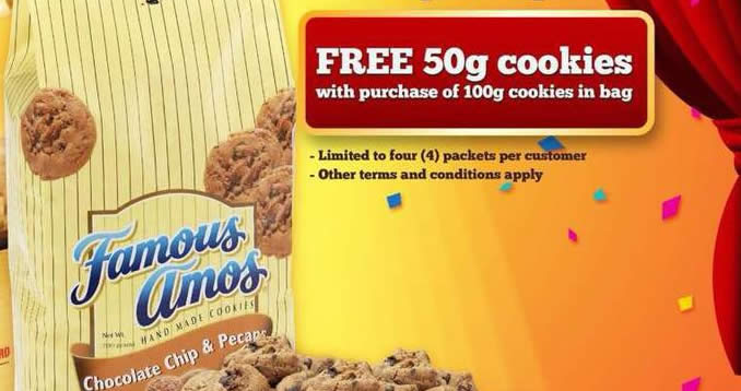 Featured image for Famous Amos: Free 50g cookies with every 100g cookies purchase! From 23 - 27 Nov 2017