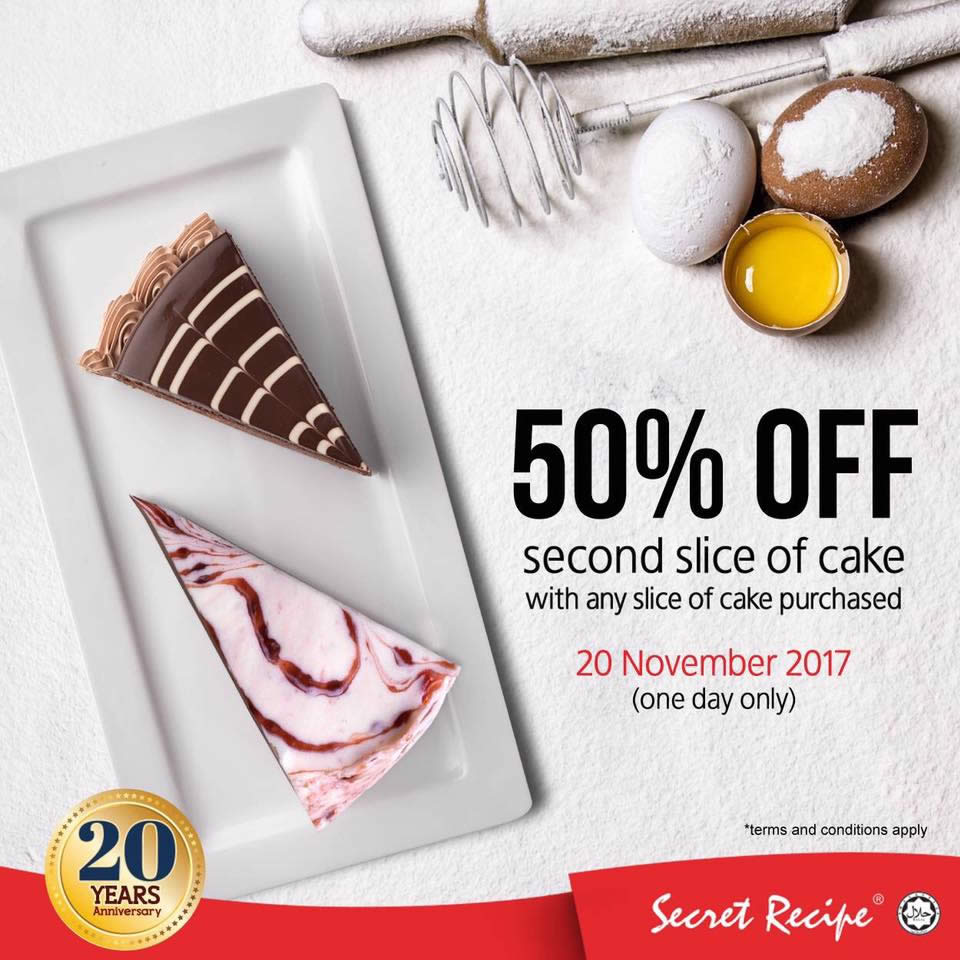 Secret Recipe: 50% OFF second slice of cake for ONE-DAY ...