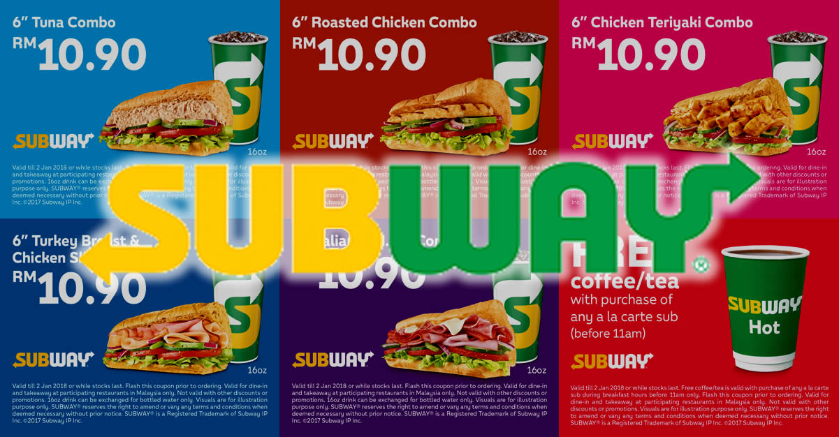 Featured image for Subway releases new coupon deals! Valid from 1 Nov 2017 - 2 Jan 2018