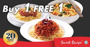 Featured image for Secret Recipe: Buy 1 FREE 1 selected main course at almost ALL outlets on 20 Dec 2017!
