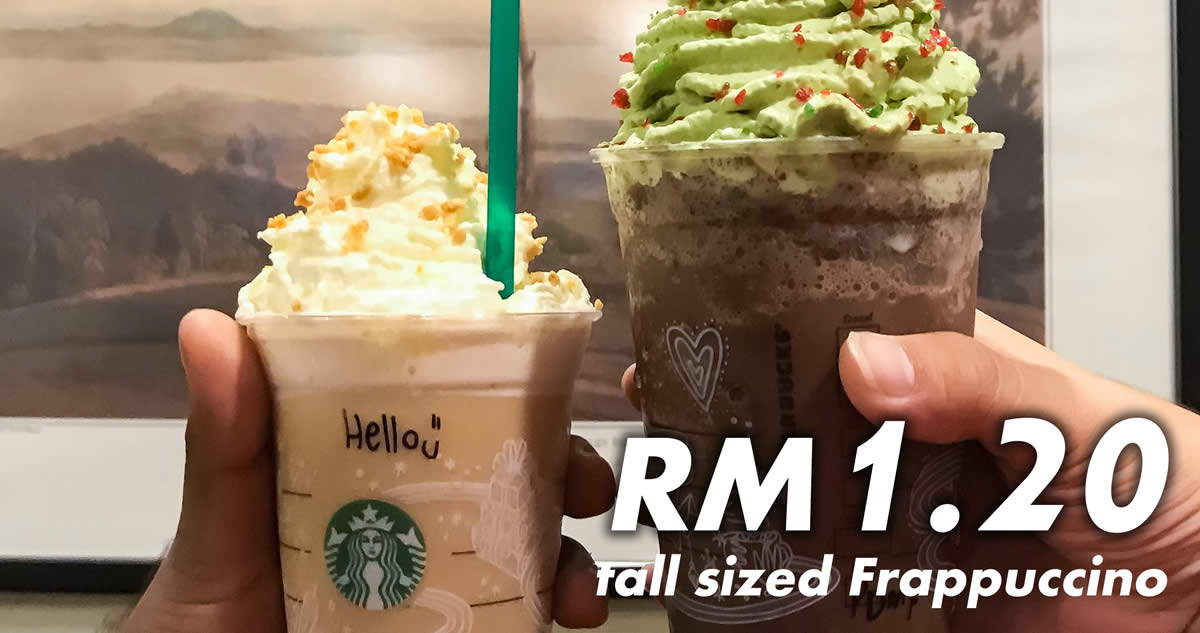 Featured image for Starbucks: RM1.20 tall-sized Frappuccino w/ purchase of Venti Frappuccino! Only on 12 Dec 2017