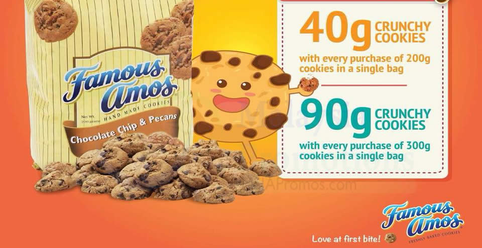 Featured image for Famous Amos: FREE extra 40g - 90g of crunchy cookies every Tuesday! From 9 Jan 2018