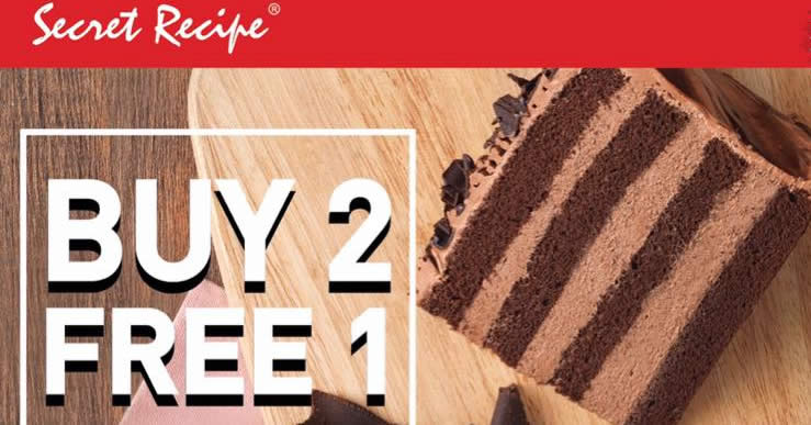Featured image for Secret Recipe: Buy 2 FREE 1 selected slice of cake on 22 Jan 2018, 12pm - 5pm!