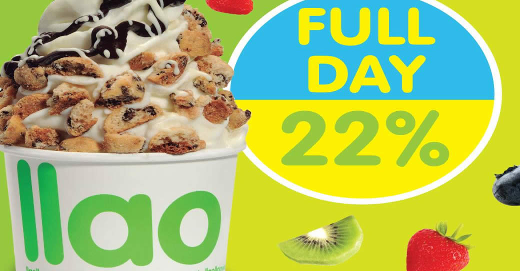 Featured image for llaollao: 22% off all products ALL-DAY at ALL outlets on Wednesday, 14 Mar 2018